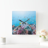 Scuba duiken met kleurrijk rif en koraal vierkante klok (Huis)