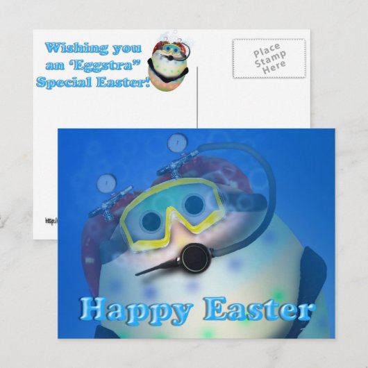 Scuba-duikende paaseieren feestdagenkaart (Voorkant / Achterkant)