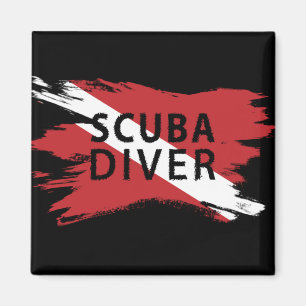 Scuba-duiker, duikvlucht omlaag, scuba-vlag magneet