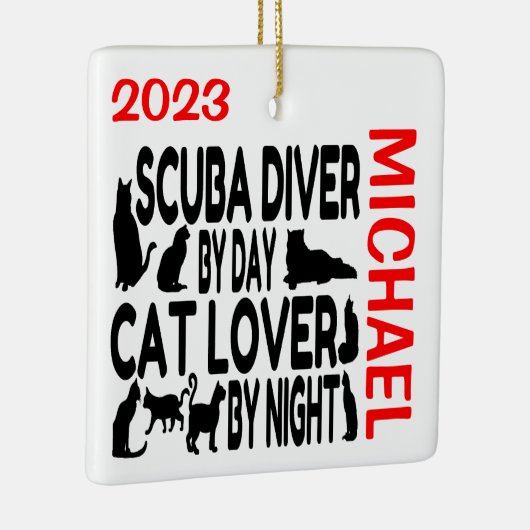 Scuba duiker houdt van katten CUSTOM Keramisch Ornament (Rechts)