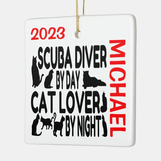 Scuba duiker houdt van katten CUSTOM Keramisch Ornament (Links)