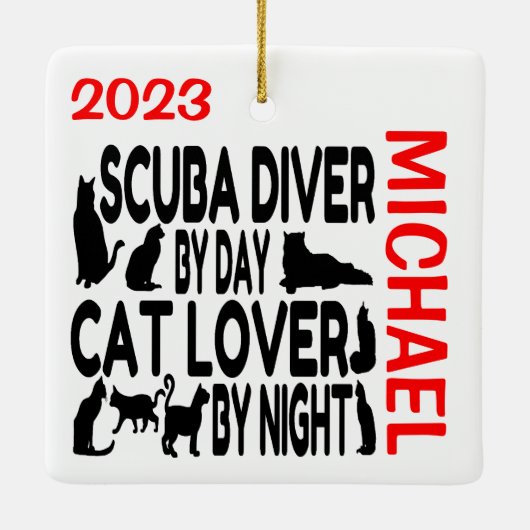 Scuba duiker houdt van katten CUSTOM Keramisch Ornament (Achterkant)