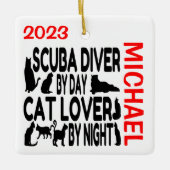 Scuba duiker houdt van katten CUSTOM Keramisch Ornament (Voorkant)