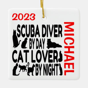 Scuba duiker houdt van katten CUSTOM Keramisch Ornament