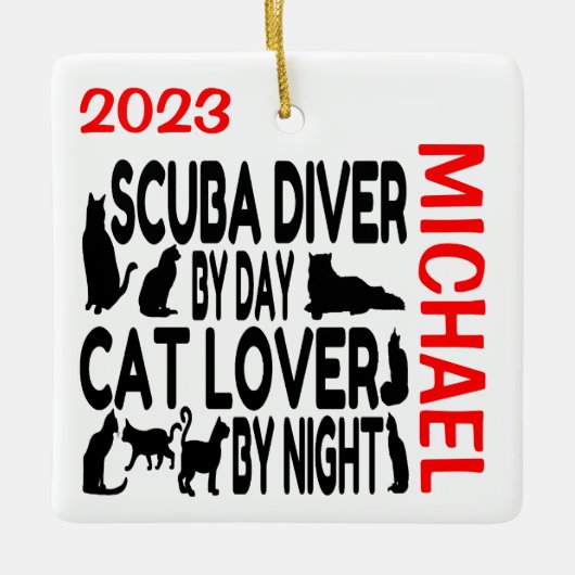 Scuba duiker houdt van katten CUSTOM Keramisch Ornament (Voorkant)