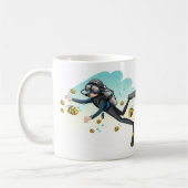 Scuba duiker onderwater met vis koffiemok (Links)