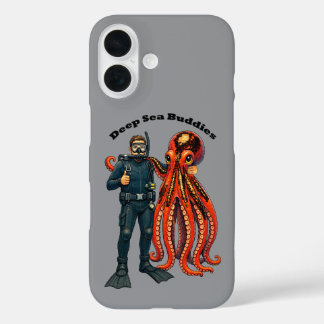 SCUBA-duiker poseert met een reusachtige octopus U iPhone 16 Hoesje