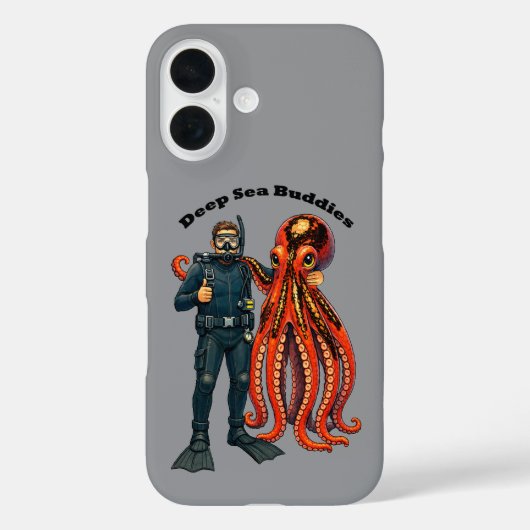 SCUBA-duiker poseert met een reusachtige octopus U Case-Mate iPhone Case (Achterkant)