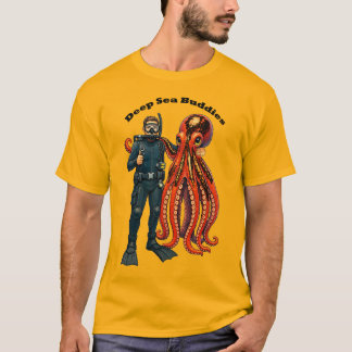SCUBA-duiker poseert met een reusachtige octopus U T-shirt