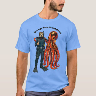 SCUBA-duiker poseert met een reuzenoctopus URM T-shirt