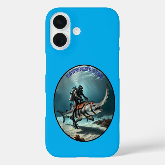 SCUBA Duiker Rijden op een Sawfish URM Case-Mate iPhone Case (Achterkant)