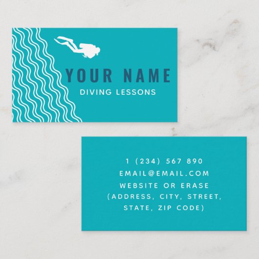 Scuba Duiklessen Instructeur Duiker Zee Kleur Visitekaartje (Voorkant / Achterkant)