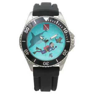 SCUBA DUIKT MET HAAI EN SCHILDPAD HORLOGE