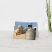 Scuba-duiktank op strand kaart (Voorkant)