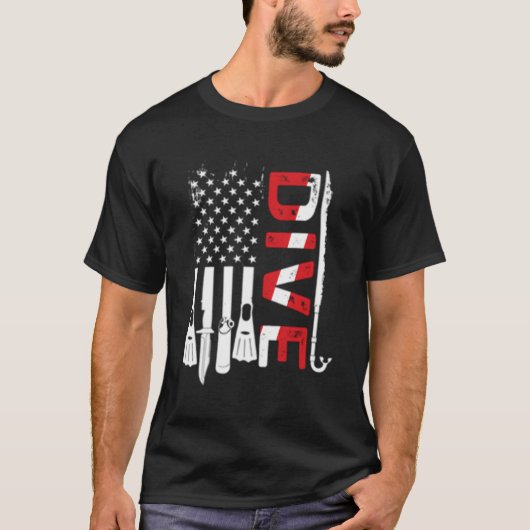 Scuba duikuitrusting Amerikaanse scuba duiker naar T-shirt (Voorkant)