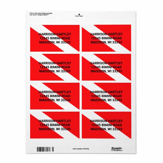 Scuba-duikvlag Verzendlabel (Full Sheet)