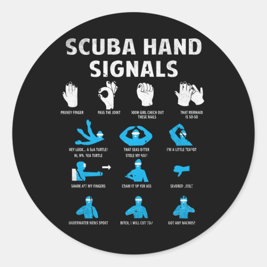 Scuba Hand Signals Taal Duiktekens Duik Duik Ronde Sticker (Voorkant)