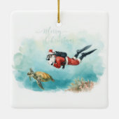 Scuba Kerstman duikt met schildpad Keramisch Ornament (Achterkant)