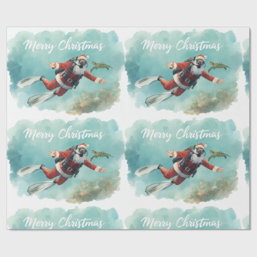 Scuba Kerstman Onderwater Kerstmis Cadeaupapier (Vlak)