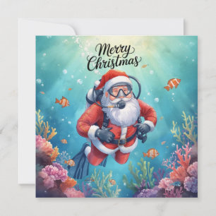 Scuba Kerstman Onderwater Kerstmis Feestdagenkaart