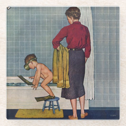 Scuba op de Tub Glazen Onderzetter (Voorkant)