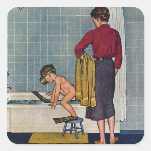 Scuba op de Tub Vierkante Sticker (Voorkant)