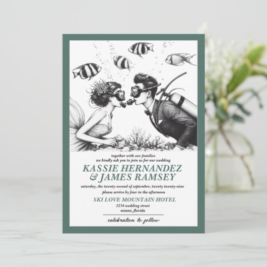 Scuba Paar Bruiloft Kaart (Staand voorkant)