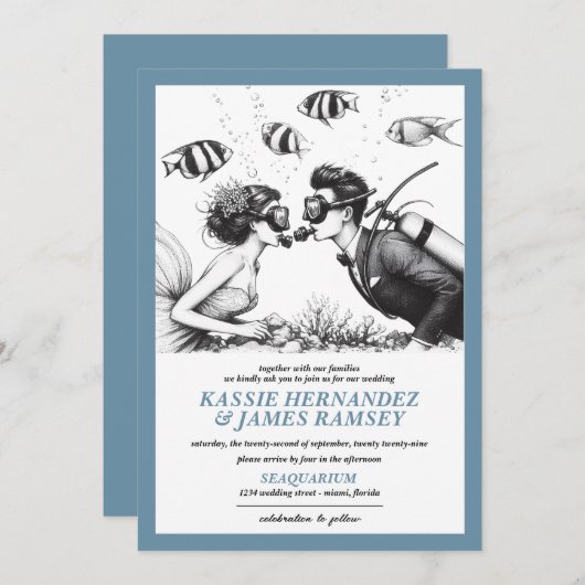 Scuba Paar Bruiloft Kaart (Voorkant / Achterkant)