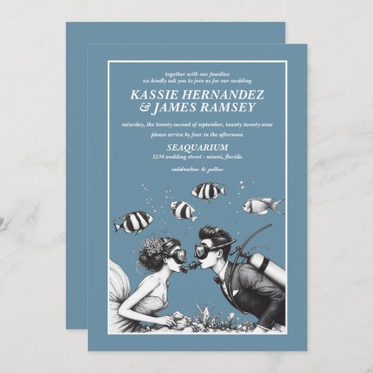 Scuba Paar Bruiloft Kaart (Voorkant / Achterkant)