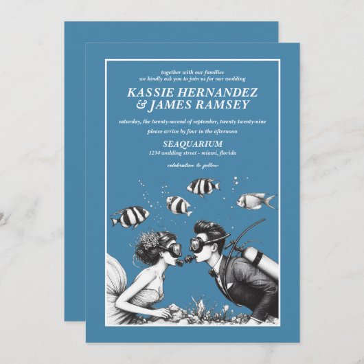 Scuba Paar Bruiloft Kaart (Voorkant / Achterkant)