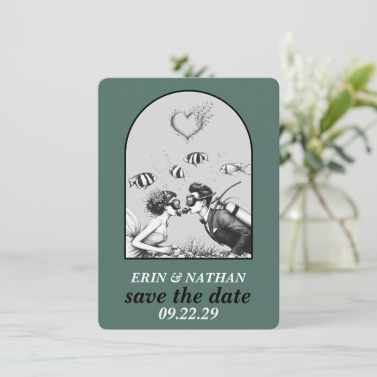 Scuba Paar Sla de datum op Save The Date (Staand voorkant)