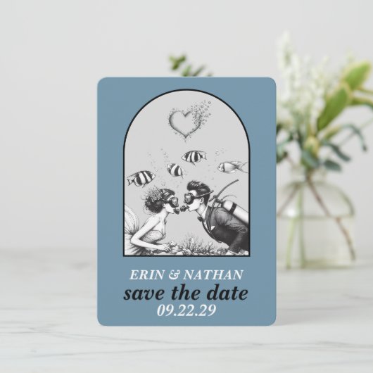 Scuba Paar Sla de datum op Save The Date (Staand voorkant)