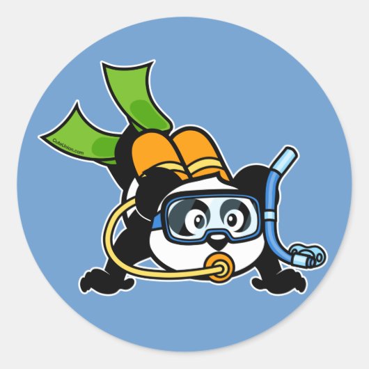 Scuba Panda Ronde Sticker (Voorkant)