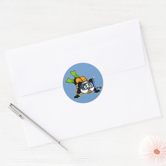 Scuba Panda Ronde Sticker (Envelop)