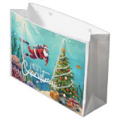 Scuba Santa Underwater Christmas Holiday Groot Cadeauzakje (Voorkant Gekanteld)