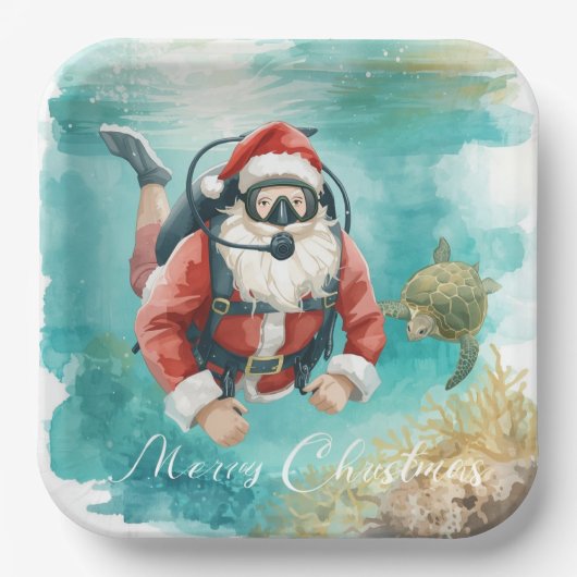 Scuba Santa Underwater Christmas Papieren Bordje (Voorkant)