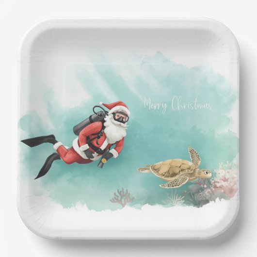 Scuba Santa Underwater Christmas Papieren Bordje (Voorkant)