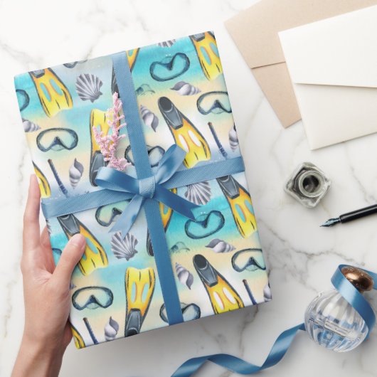 Scuba Snorkel Verjaardagsfeestje Blauw Cadeaupapier (Geschenken)