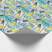 Scuba Snorkel Verjaardagsfeestje Blauw Cadeaupapier (Hoek)