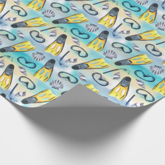 Scuba Snorkel Verjaardagsfeestje Blauw Cadeaupapier (Hoek)