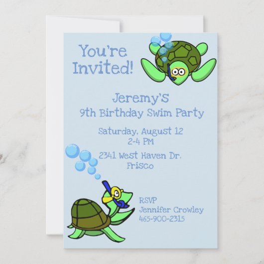 Scuba Turtles swim Birthday Party Invitation Kaart (Voorkant)