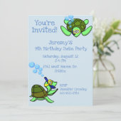 Scuba Turtles swim Birthday Party Invitation Kaart (Staand voorkant)