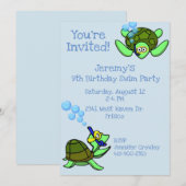 Scuba Turtles swim Birthday Party Invitation Kaart (Voorkant / Achterkant)