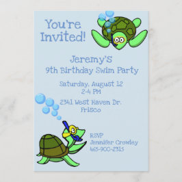 Scuba Turtles swim Birthday Party Invitation Kaart