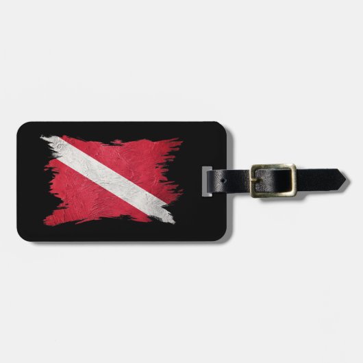 Scuba vlag, borstelslag, duiker omlaag, duik vlag bagagelabel (Voorkant horizontaal)