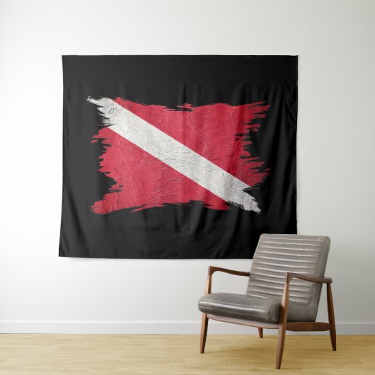 Scuba vlag, borstelslag, duiker omlaag, duik vlag wandkleed (In Situ (horizontaal))