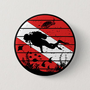 Scuba Zeeleven Duiker Vlag Ronde Button 5,7 Cm