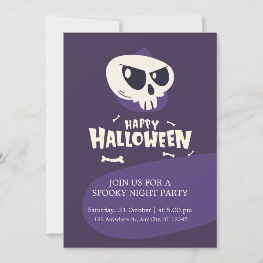 Scull en Botten Spooky Halloween Kostuumfeest Kaart (Voorkant)