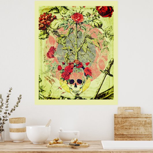 Scull en Roos Struik Poster (Keuken)