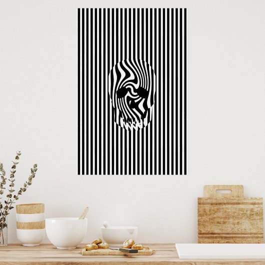 Scull en Stripes, op art Poster (Keuken)